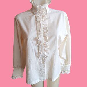 Medium Vintage 1960's Blouse Mod Bobbie Brooks Ruffled High Collar Vampire Girl